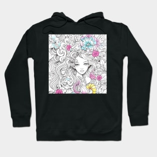 Young Woman's Flowing Hair Merging with Natural Elements Hoodie